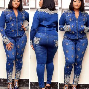 European jeans trouser suit